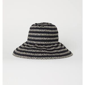 H&M Braided Straw Floppy Brim Sun Hat Size Medium Black Beige
